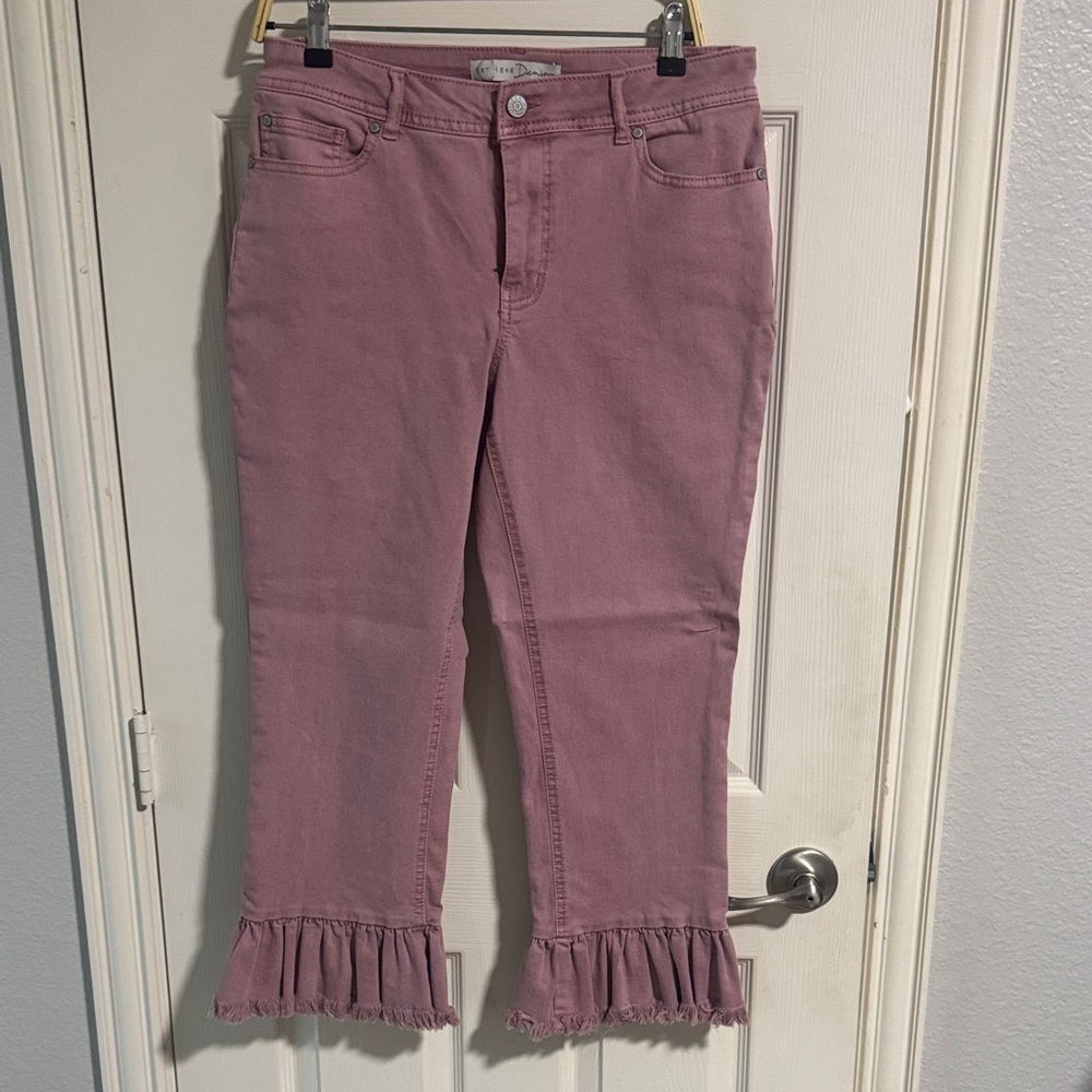 Women's Pink Ruffle Hem Jeans